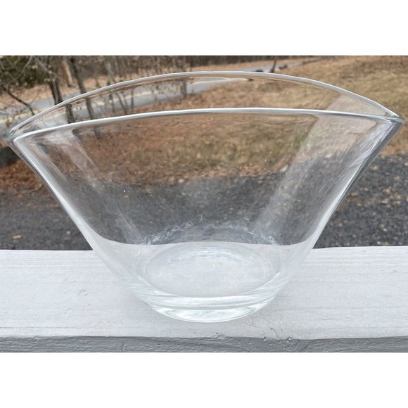 LARGE MCM Vintage Glass 12.25" Centerpiece Bowl Modern Clear Decor Design - Picture 6 of 16